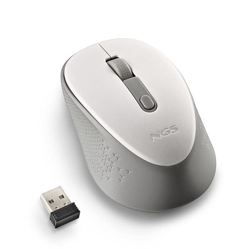 Rato Sem Fios Silencioso NGS Dew White 1600 DPI 2,4 GHz Ambidestro com Nanorrecetor USB – Branco