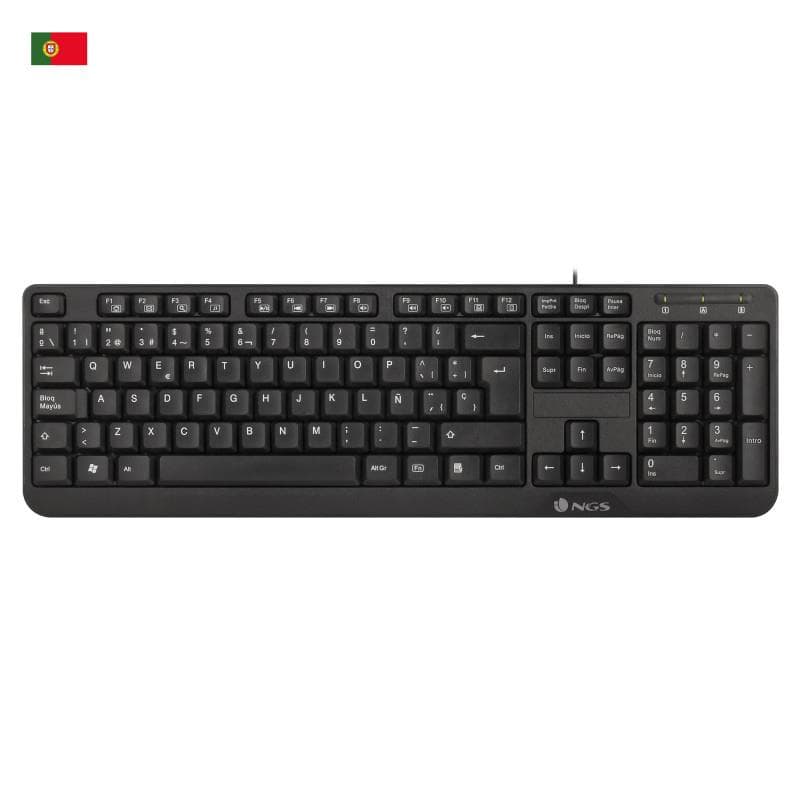 Teclado USB NGS Funky V3 PT QWERTY Português com 12 Teclas Multimédia e Design Resistente a Salpicos – Preto