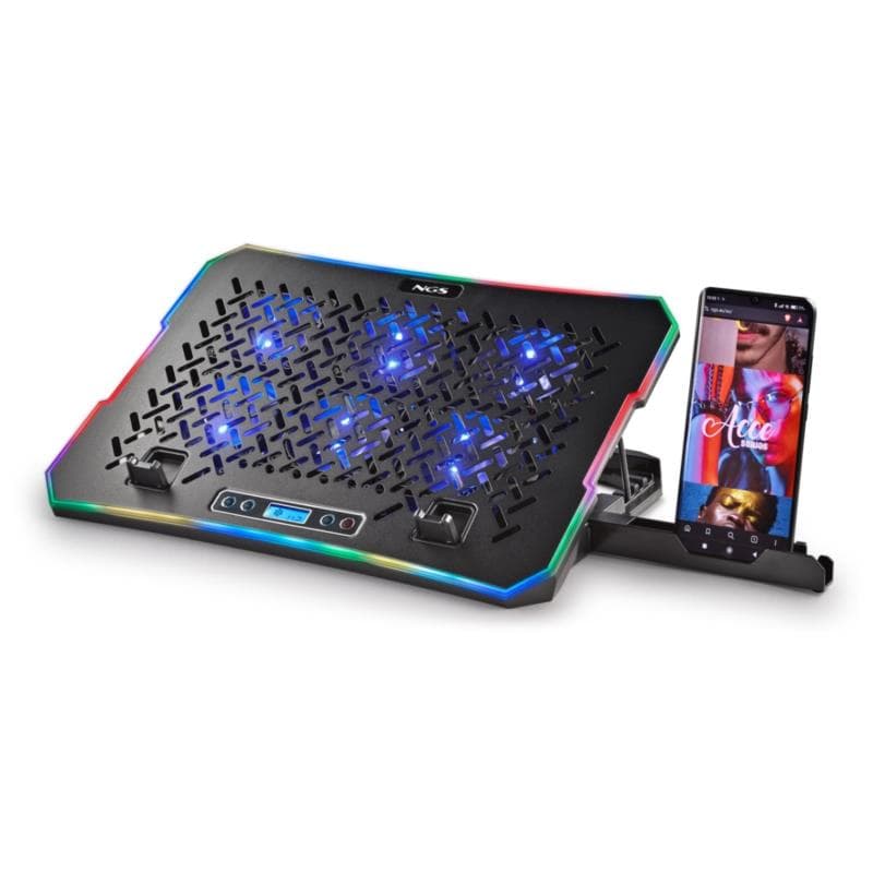 Base de Refrigeração NGS Hero Stand para Portáteis até 15,6" com 6 Ventoinhas, Ecrã LCD e Iluminação RGB