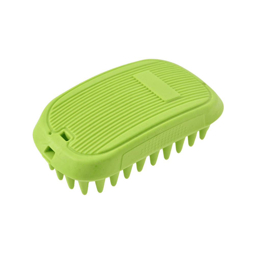 Escova Verde de Banho e Massagem para Cães e Gatos em TPR com Pinos de Silicone – Pente para Higiene e Remoção de Pelos