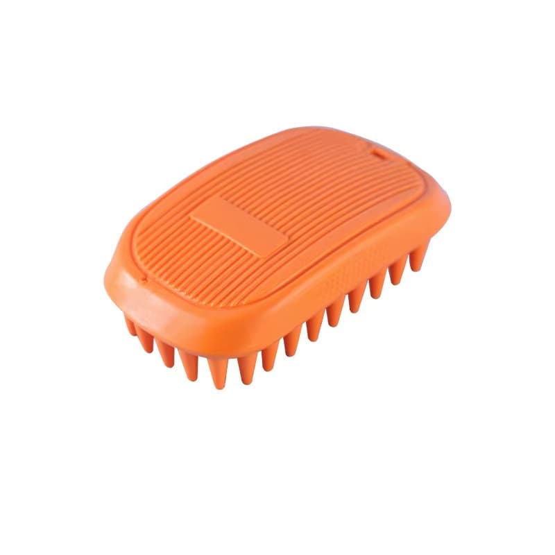 Escova Laranja de Banho e Massagem para Cães e Gatos em TPR com Pinos de Silicone – Pente para Higiene e Remoção de Pelos